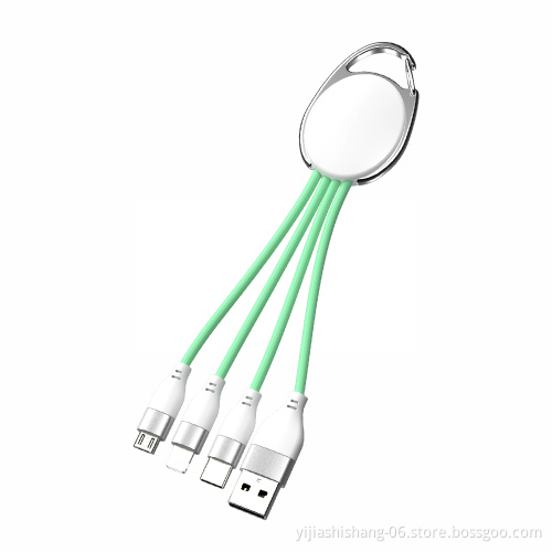 Promotional Gift 3in1 Universal Usb Charging Cable 2.4a Braided Multi-purpose 3 In1 Usb Keychain Usb Cable
